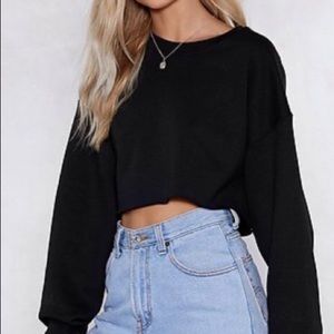 Nasty Gal Sit Back Cropped Sweater, Small Black